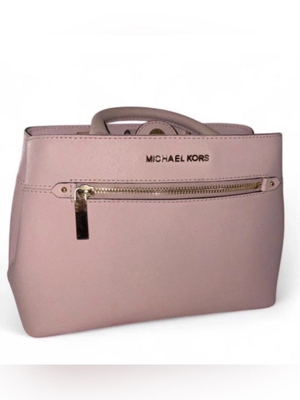 Michael Kors Light Pink Hailee leather crossbody satchel with Gold Hardware